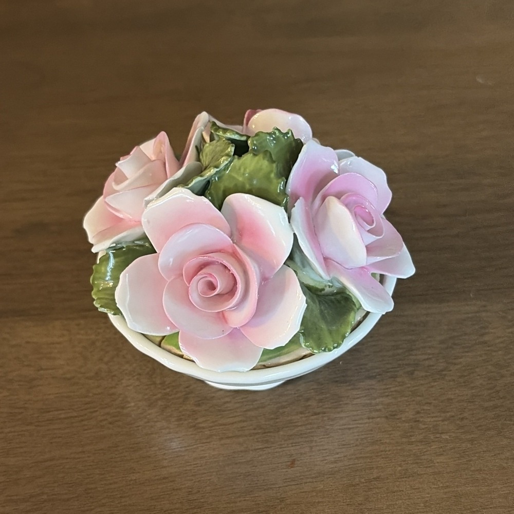 Aynsley Vintage Pink Roses Bone China Floral Figurine 2" Tall